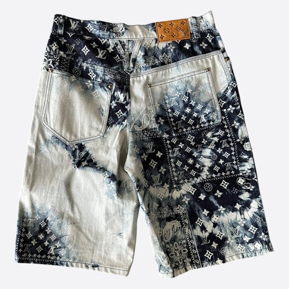 Louis Vuitton Blue Bleached Bandana Monogram Denim Shorts - Picture 2 of 7